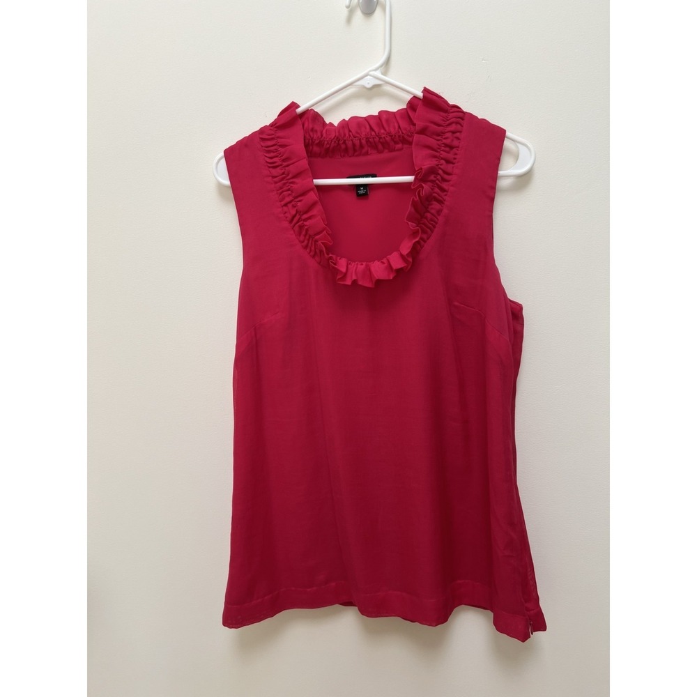 Women's Sleeveless Top Ruffled Neck Silk Cotton Blend Lined Pink Feminine‎ Fun